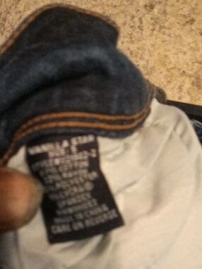 Vanilla Star Navy Jeans with Tan Stitching and White Label